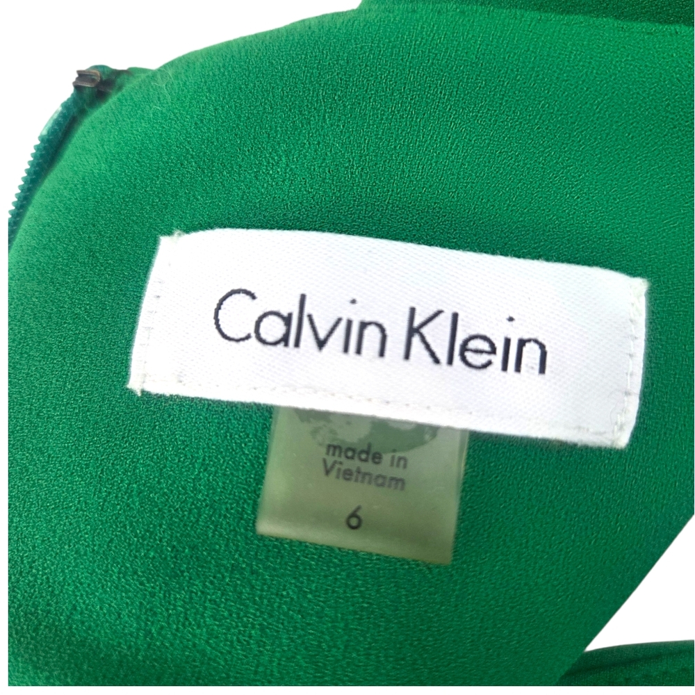 Calvin Klein Career Sheath Dress Womens 6 Green Sleeveless Knee Length Pleated - Picture 9 of 9